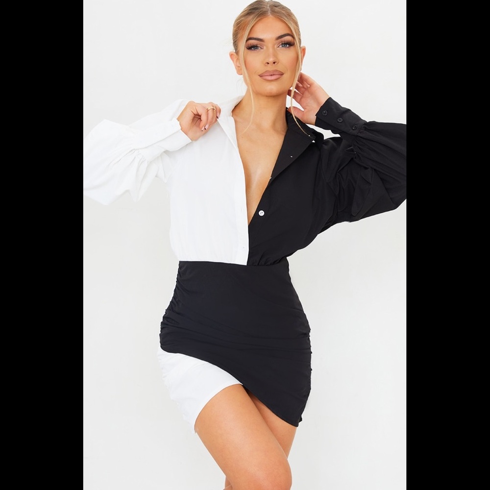 PrettyLittleThing Monochrome Long Sleeve Dress
